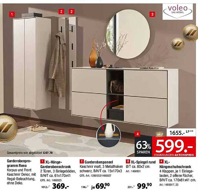 XL-Hänge-Garderobenschrank 2 Türen, 3 Einlegeböden, B/H/T ca. 61x170x41 cm