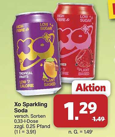 Xo Sparkling Soda versch. Sorten 0,33-l-Dose zzgl. 0.25 Pfand (1 l = 3.91)