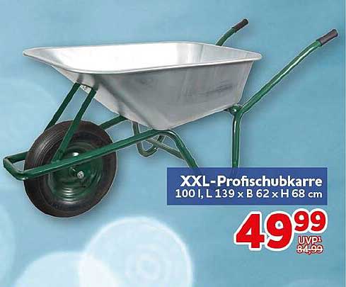 XXL-Profischubkarre 100 l, L 139 x B 62 x H 68 cm