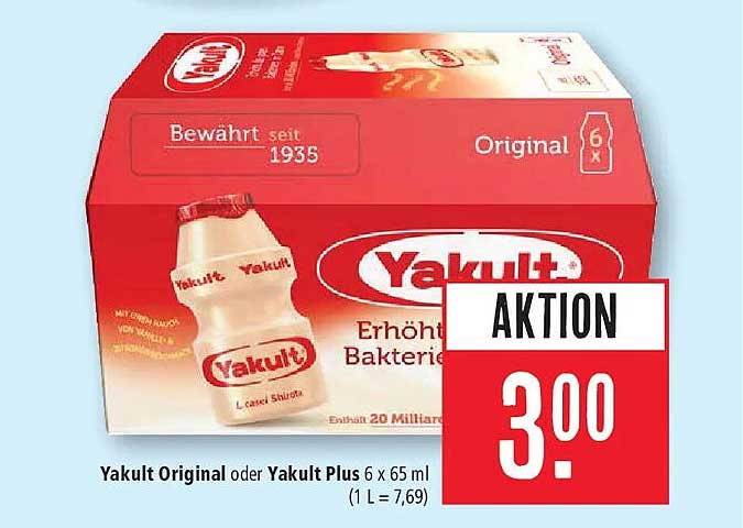 Yakult Original oder Yakult Plus 6 x 65 ml (1 L = 7,69)