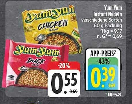 YumYum Instant Nudeln verschiedene Sorten 60 g Packung
