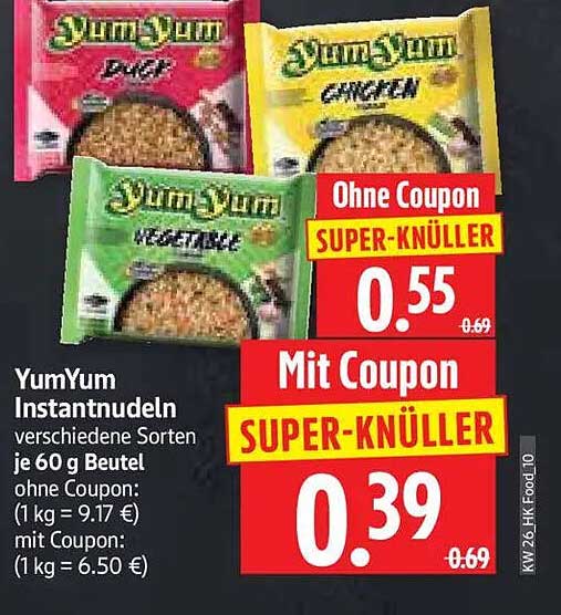 YumYum Instantnudeln verschiedene Sorten je 60 g Beutel