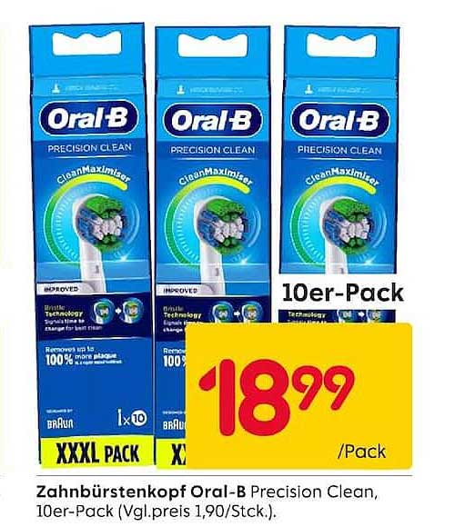 Zahnbürstenkopf Oral-B Precision Clean, 10er-Pack (Vgl.preis 1,90/Stck.)