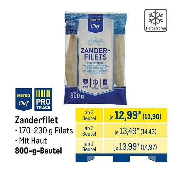 Zanderfilet • 170–230 g Filets • Mit Haut • 800-g-Beutel