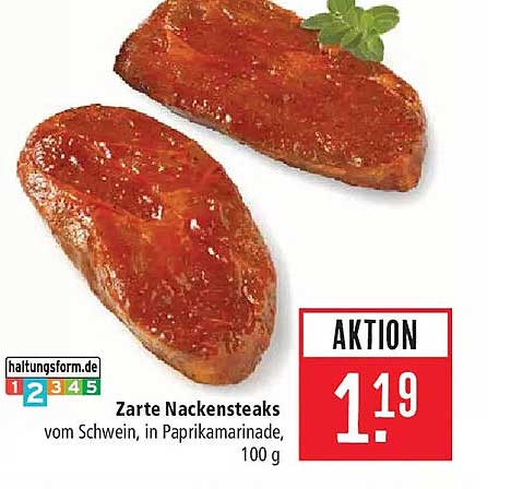 Zarte Nackensteaks vom Schwein, in Paprikamarinade, 100 g