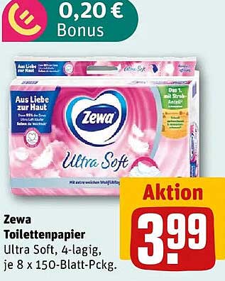 Zewa Toilettenpapier Ultra Soft, 4-lagig, je 8 x 150-Blatt-Pckg.