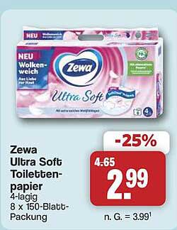 Zewa Ultra Soft Toilettenpapier 4-lagig 8 x 150-Blatt-Packung