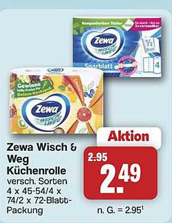 Zewa Wisch & Weg Küchenrolle versch. Sorten 4 x 45-54 / x 45 -72 Blatt-Packung