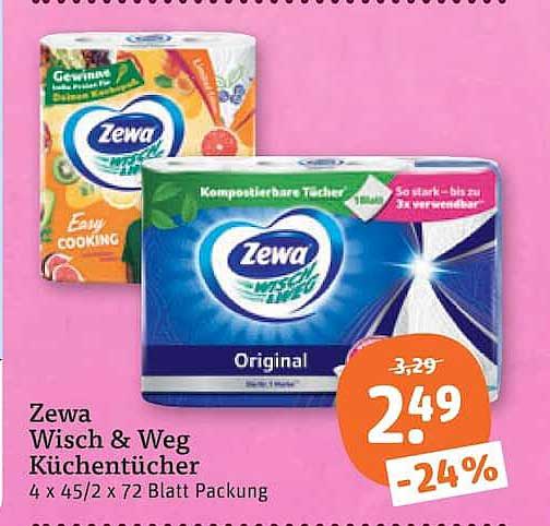 Zewa Wisch & Weg Küchentücher 4 x 45/2 x 72 Blatt Packung