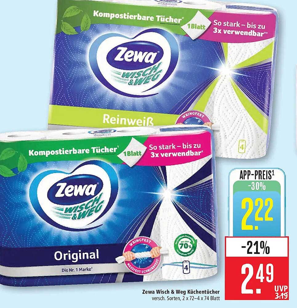 Zewa Wisch & Weg Küchentücher, versch. Sorten, 2 x 72–4 x 74 Blatt
