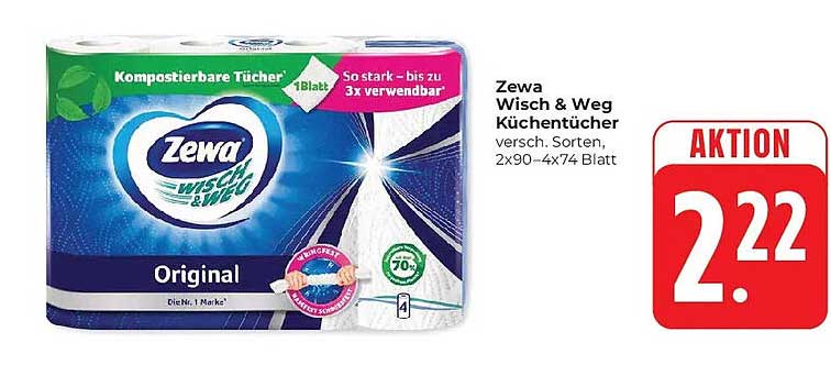 Zewa Wisch & Weg Küchentücher versch. Sorten, 2x90–4x74 Blatt