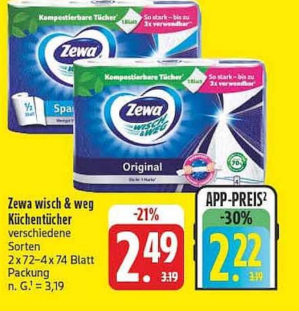Zewa wisch & weg Küchentücher verschiedene Sorten 2 x 72–4 x 74 Blatt Packung