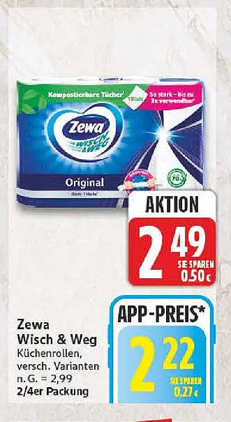 Zewa Wisch & Weg Küchentuchrollen, versch. Varianten m.G. = 2,99 2/4er Packung