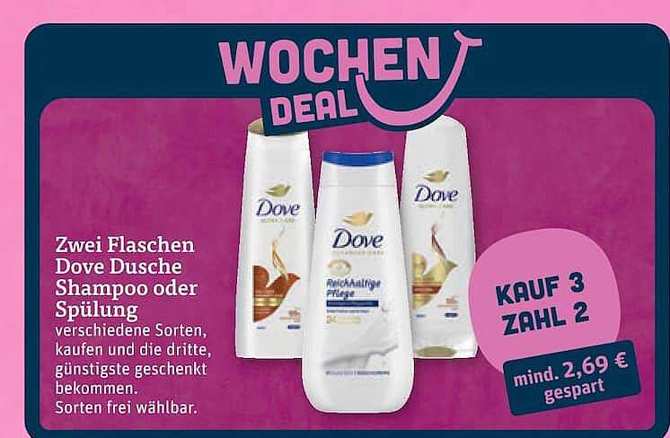Zwei Flaschen Dove Dusche Shampoo oder Spülung