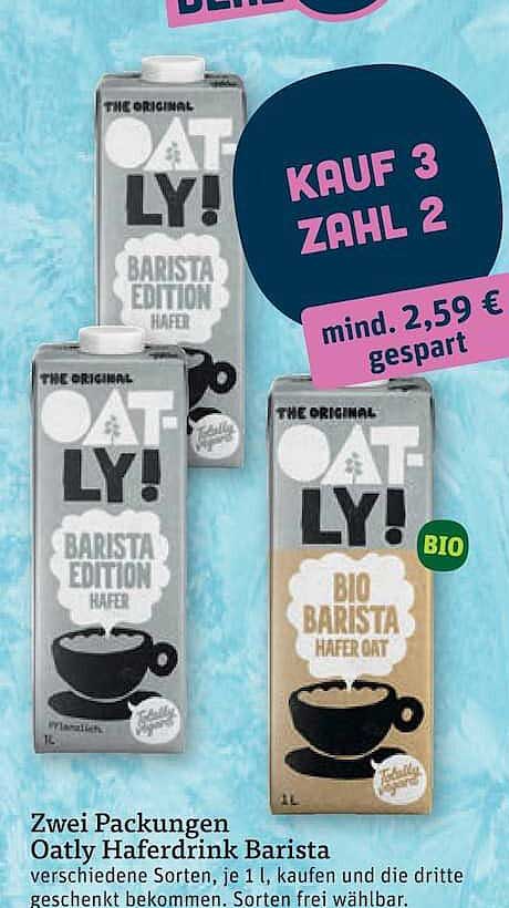 Zwei Packungen Oatly Haferdrink Barista
