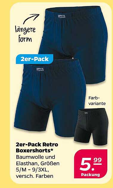 2er-Pack Retro Boxershorts* Baumwolle und Elasthan, Größen 5/M – 9/3XL, versc. Farben