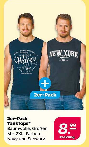 2er-Pack Tanktops* Baumwolle, Größen M – 2XL, Farben Navy und Schwarz