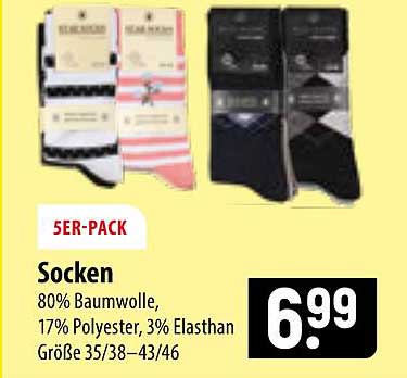 5ER-PACK Socken 80% Baumwolle, 17% Polyester, 3% Elasthan Größe 35/38–43/46