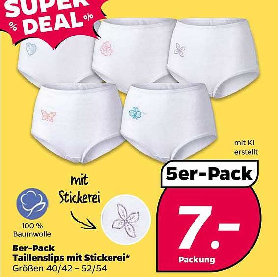 5er-Pack Taillenslips mit Stickerei* Größen 40/42 – 52/54