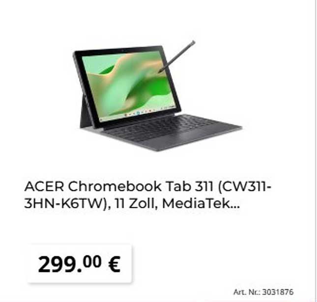 ACER Chromebook Tab 311 (CW311-3HN-K6TW), 11 Zoll, MediaTek...