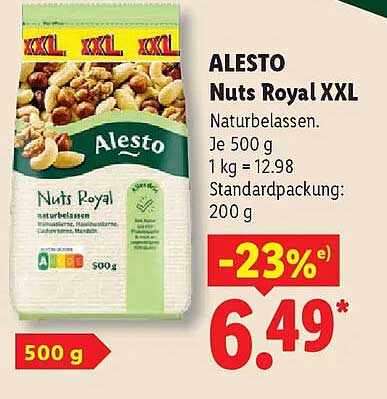 ALESTO Nuts Royal XXL Naturbelassen. Je 500 g 1 kg = 12.98 Standardpackung: 200 g