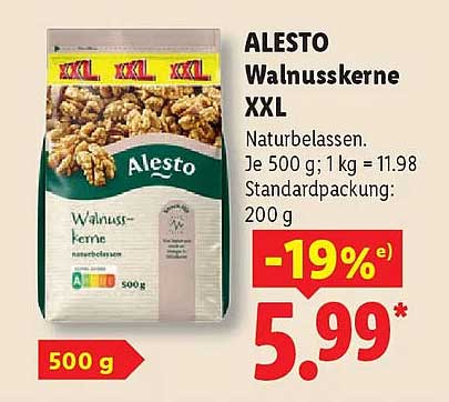 ALESTO Walnusskerne XXL Naturbelassen. Je 500 g; 1 kg = 11.98 Standardpackung: 200 g