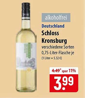alkoholfrei Deutschland Schloss Kronsburg verschiedene Sorten 0,75-Liter-Flasche je