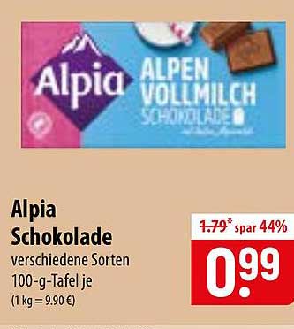 Alpia Schokolade verschiedene Sorten 100-g-Tafel je (1 kg = 9.90 €)
