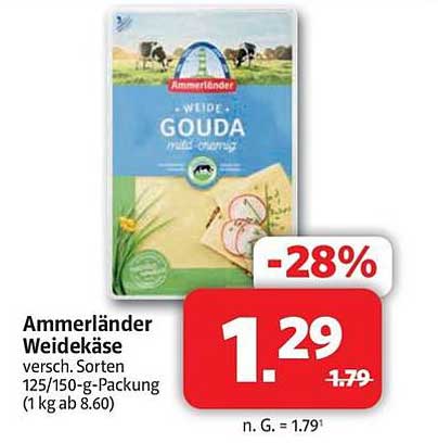 Ammerländer Weidekäse versch. Sorten 125/150-g-Packung (1 kg ab 8.60)