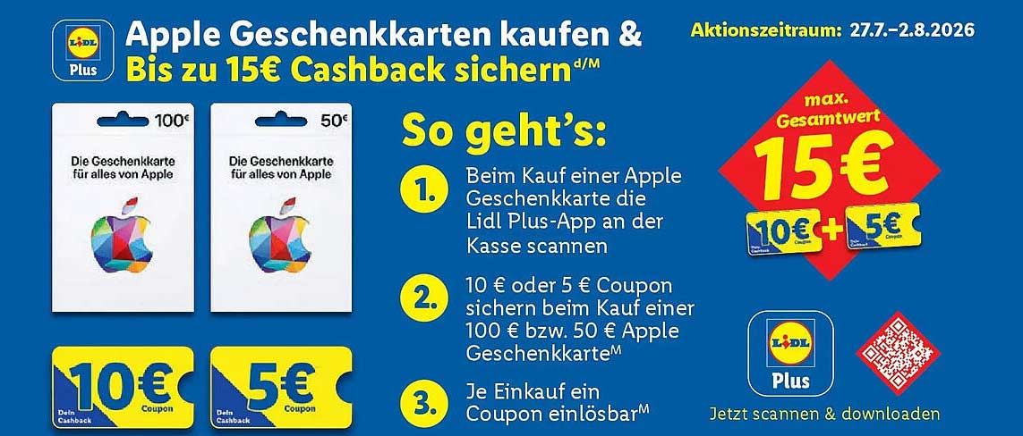 Apple Geschenkkarten kaufen & Bis zu 15€ Cashback sichern