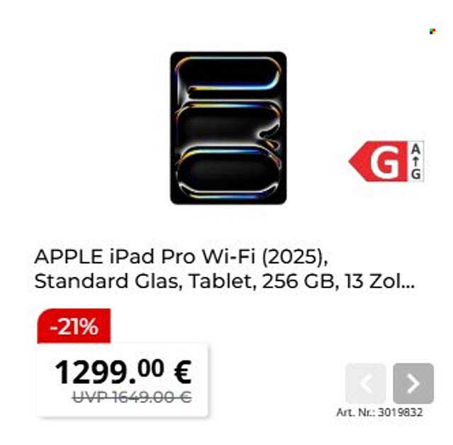 APPLE iPad Pro Wi-Fi (2025), Standard Glas, Tablet, 256 GB, 13 Zoll...