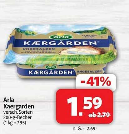 Arla Kaergarden versch. Sorten 200-g-Becher (1 kg = 7.95)