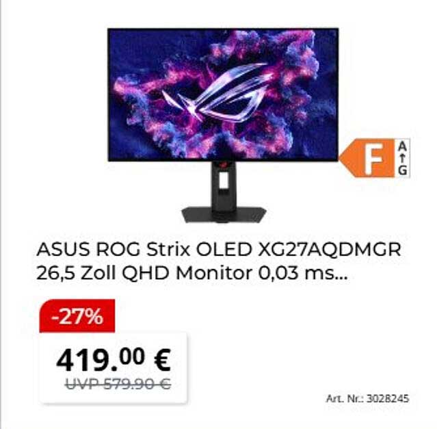 ASUS ROG Strix OLED XG27AQDMGR 26,5 Zoll QHD Monitor 0,03 ms...
