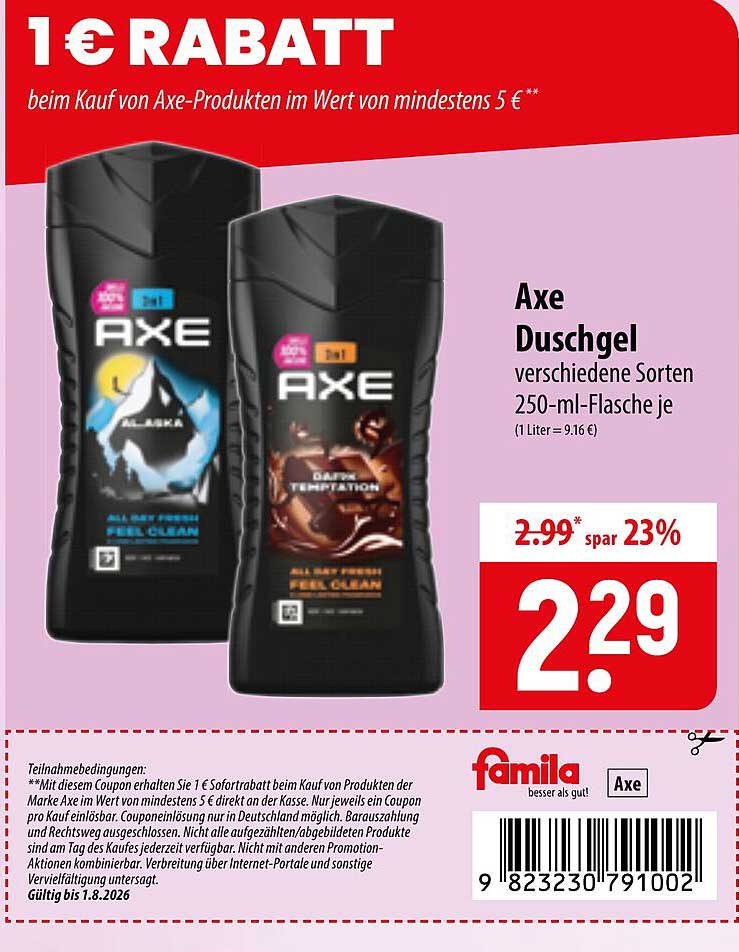 Axe Duschgel verschiedene Sorten 250-ml-Flasche je