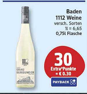 Baden 1112 Weine versch. Sorten 1l = 6,65 0,75l Flasche