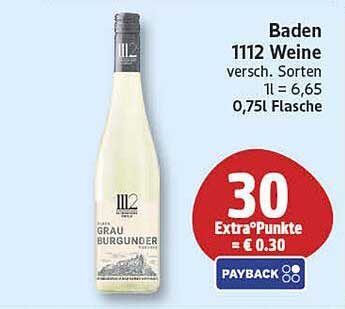Baden 1112 Weine versch. Sorten 1l = 6,65 0,75l Flasche