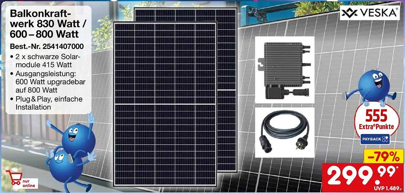 Balkonkraftwerk 830 Watt / 600–800 Watt