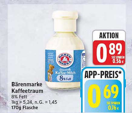 Bärenmarke Kaffeetraum 8% Fett 170g Flasche
