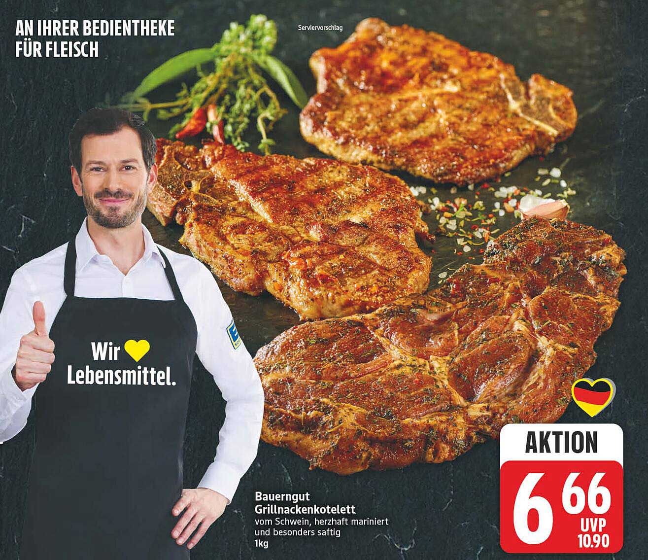 Bauergut Grillnackenkotelett vom Schwein, herzhaft mariniert und besonders saftig 1kg
