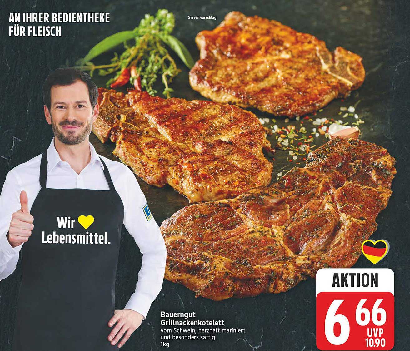 Bauergut Grillnackenkotelett vom Schwein, herzhaft mariniert und besonders saftig 1kg