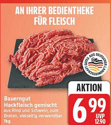Bauergut Hackfleisch gemischt aus Rind und Schwein, zum Braten, vielseitig verwendbar 1kg