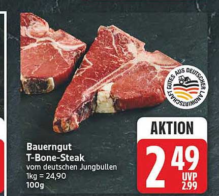 Bauergut T-Bone-Steak vom deutschen Jungbullen 1kg = 24,90 100g
