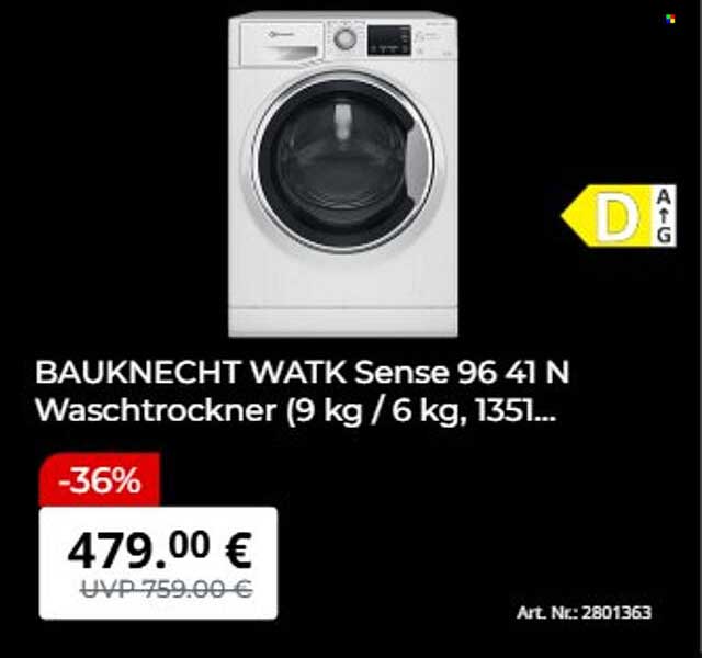 BAUKNECHT WATK Sense 9641 N Waschtrockner (9 kg / 6 kg, 1351...