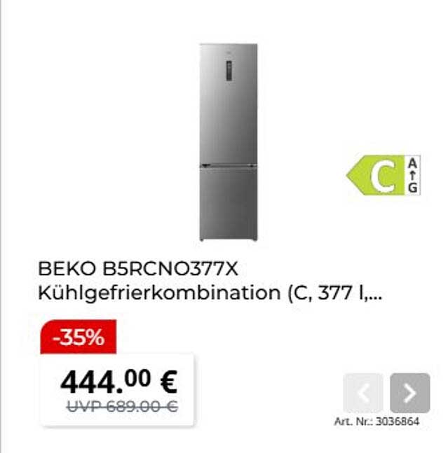 BEKO B5RCN037X Kühlgefrierkombination (C, 377 l,...