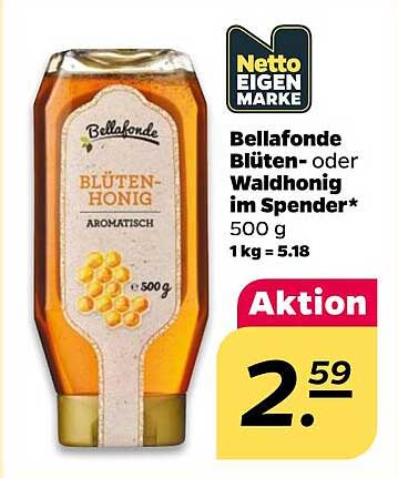 Bellafonde Blüten- oder Waldhonig im Spender* 500 g 1kg = 5.18