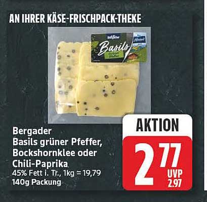 Bergader Basils grüner Pfeffer, Bockshornklee oder Chili-Paprika