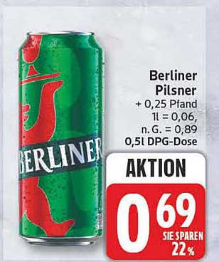 Berliner Pilsner + 0,25 Pfand 1 l = 0,06, n. G. = 0,89 0,5 l DPG-Dose
