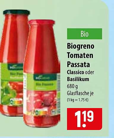 Bio Biogreno Tomaten Passata Classico oder Basilikum 680 g