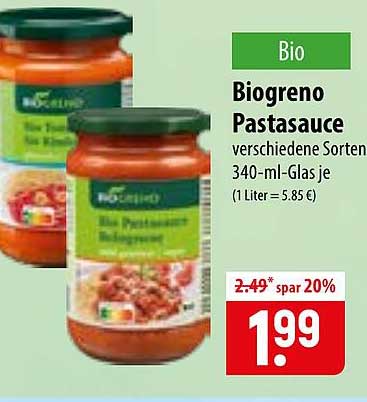 Biogreno Pastasauce verschiedene Sorten 340-ml-Glas je (1 Liter = 5.85 €)