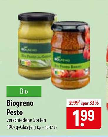 Biogreno Pesto verschiedene Sorten 190-g-Glas je (1 kg = 10.47 €)